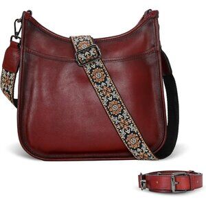 Women Wine Leather Imported Zipper Purses Crossbody Shoulder Handbags